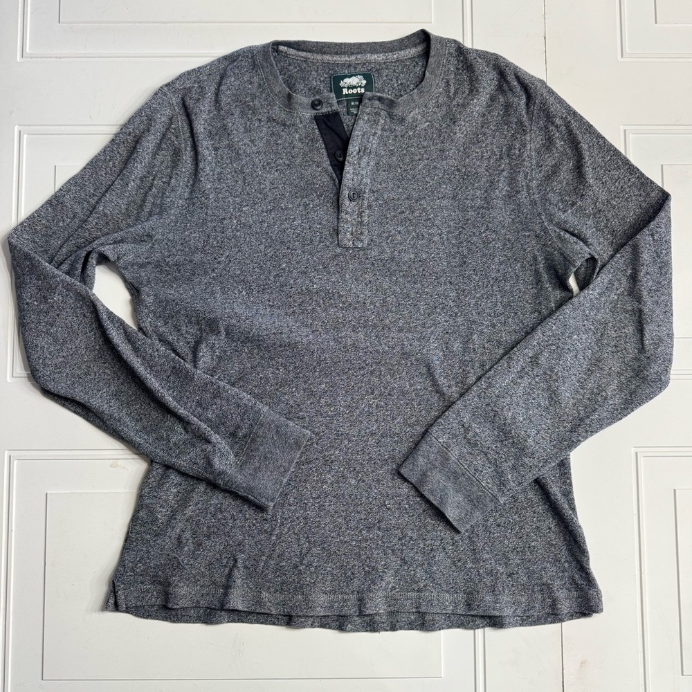 Roots Sweater‎ Mens Size Medium Heather Gray Long Sleeve Henley Pullover